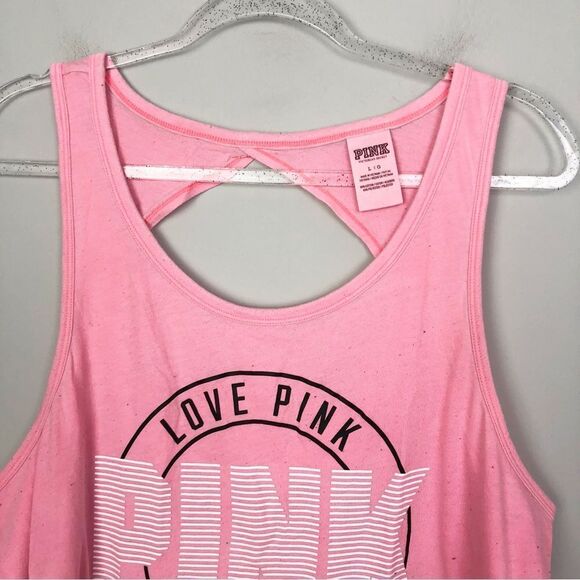VICTORIA’S SECRET PINK | Coral Lounge Sleep Tank Top Cutout Back Women’s Size L - Picture 3 of 9